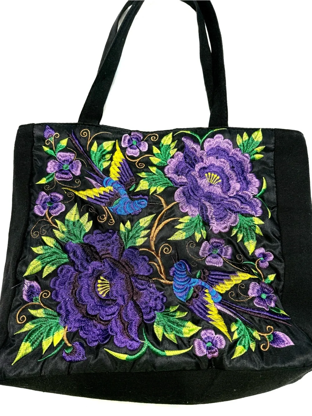 Purple Floral Embroidered Tote Bag - Women